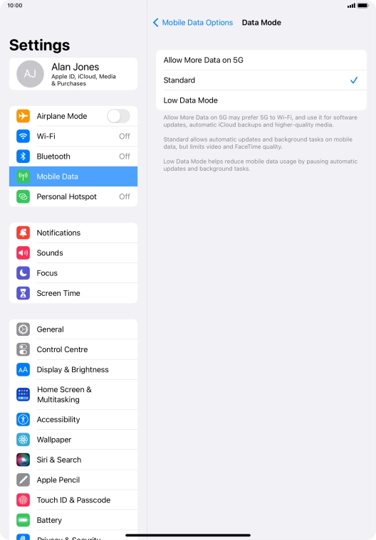 Press the required setting to turn the function on or off. Press the required setting to turn the function on or off.