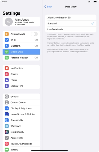 Press the required setting to turn the function on or off. Press the required setting to turn the function on or off.
