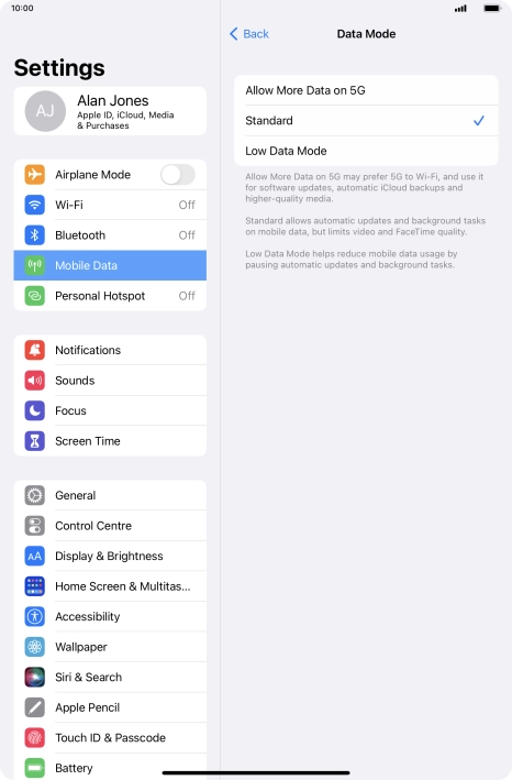 Press the required setting to turn the function on or off. Press the required setting to turn the function on or off.