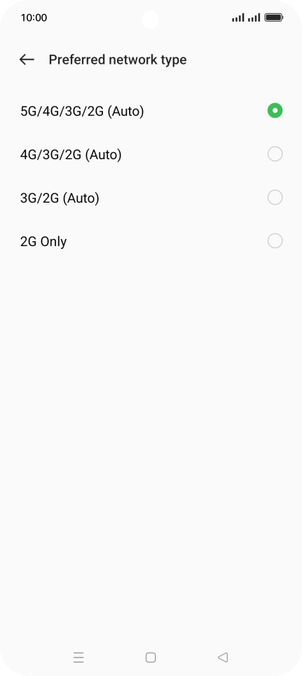 Press the required network mode. Press the required network mode.