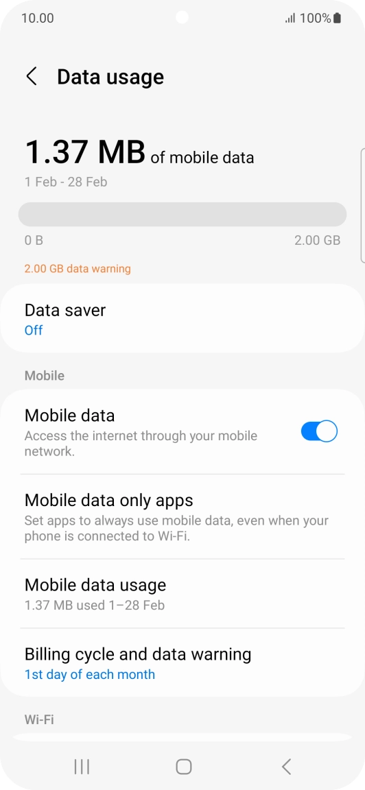 The total data usage is displayed. The total data usage is displayed.