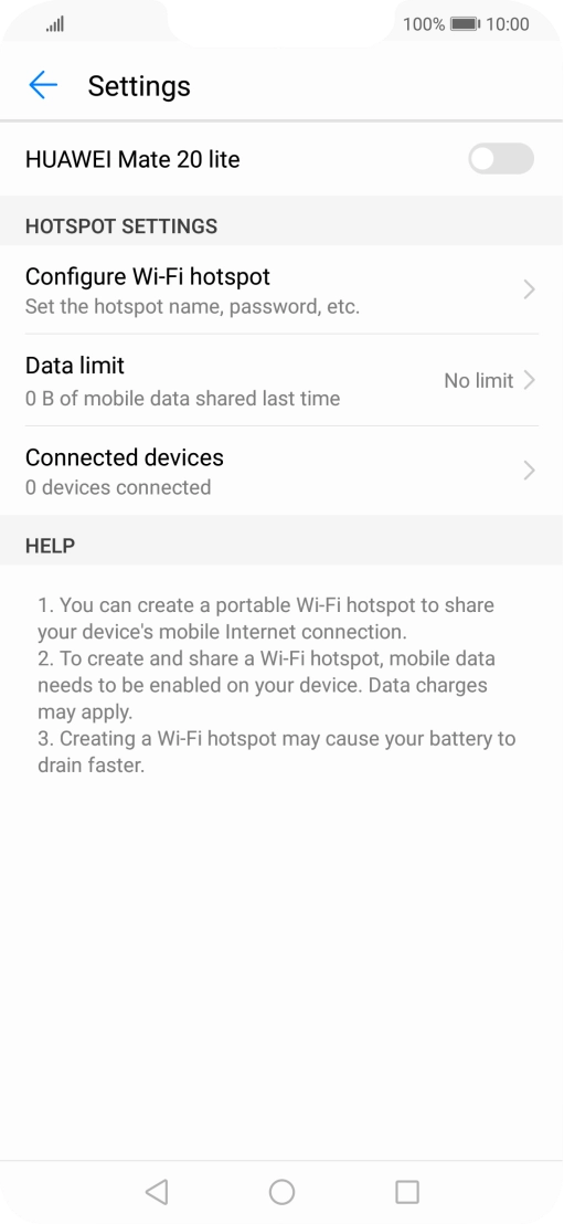 Press Configure Wi-Fi hotspot. Press Configure Wi-Fi hotspot.