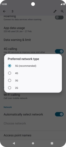 Press the required network mode. Press the required network mode.