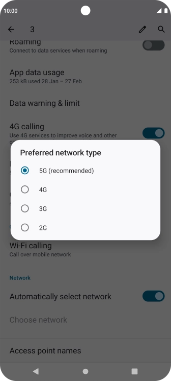 Press the required network mode. Press the required network mode.