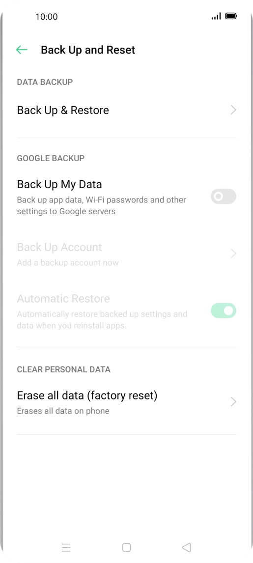 Press Erase all data (factory reset). Press Erase all data (factory reset).