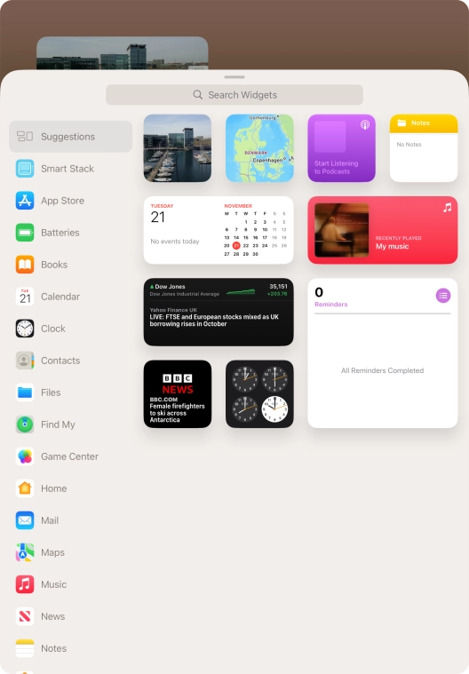 Press the required widget. Press the required widget.