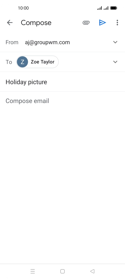 Press the text input field and write the text for your email. Press the text input field and write the text for your email.