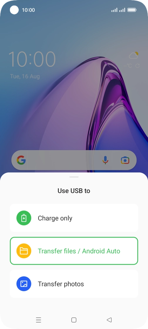 Press Transfer files / Android Auto. Press Transfer files / Android Auto.