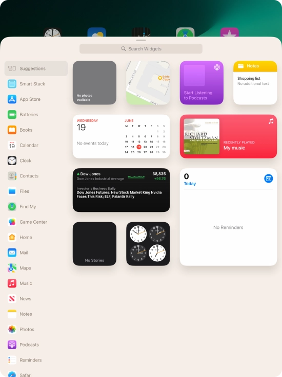 Press the required widget. Press the required widget.