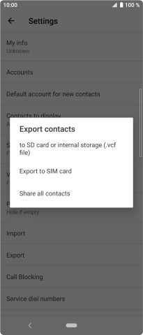 Press Export to SIM card. Press Export to SIM card.