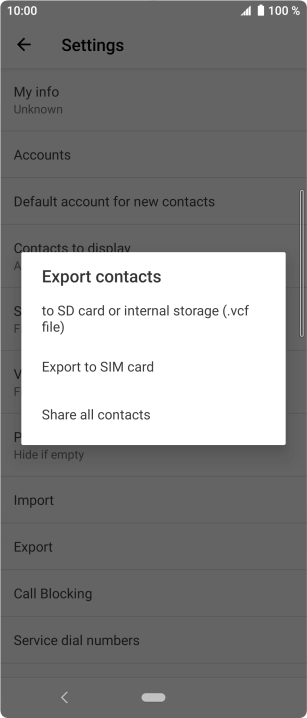 Press Export to SIM card. Press Export to SIM card.