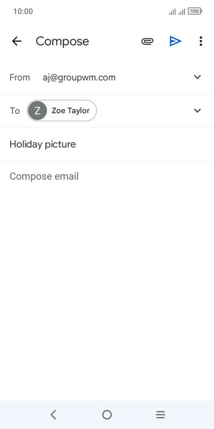Press the text input field and write the text for your email. Press the text input field and write the text for your email.