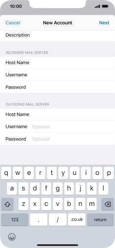 Press Username and key in the username for your email account. Press Username and key in the username for your email account.