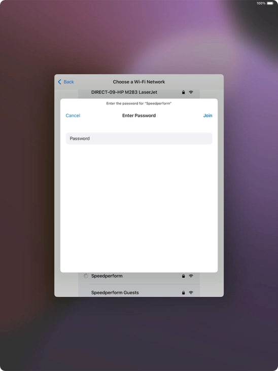 Key in the password for the Wi-Fi network and press Join. Key in the password for the Wi-Fi network and press Join.