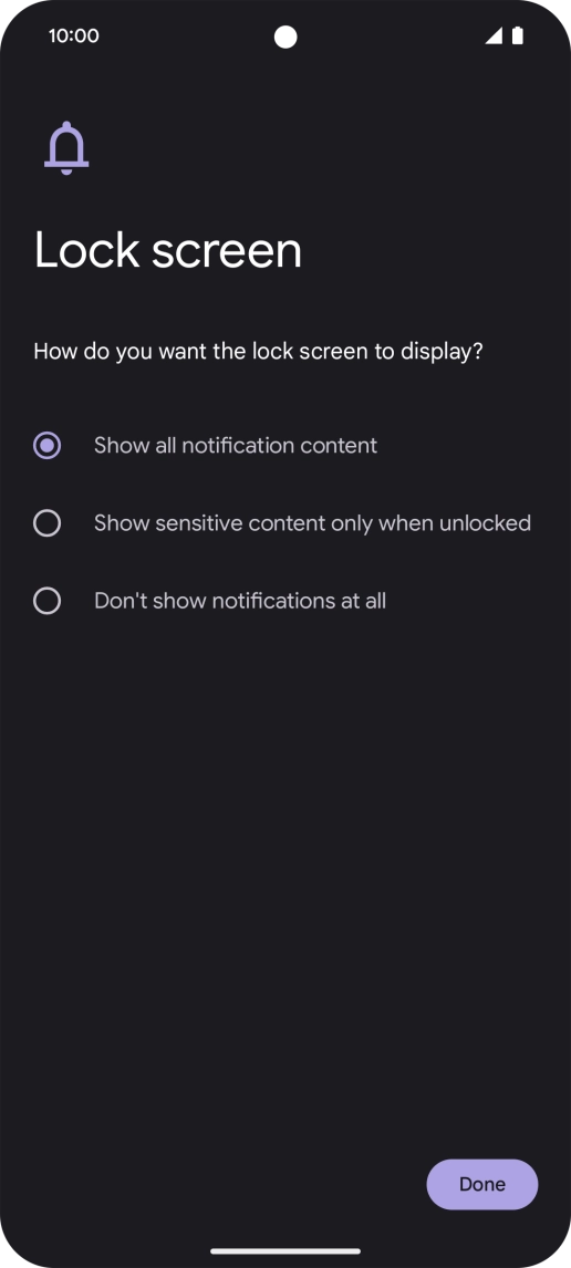 Press the required setting. Press the required setting.