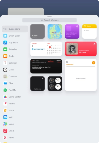 Press the required widget. Press the required widget.