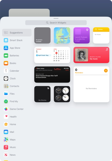 Press the required widget. Press the required widget.