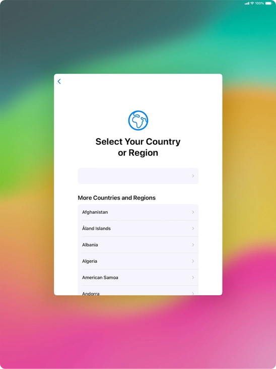 Press the required country or area. Press the required country or area.