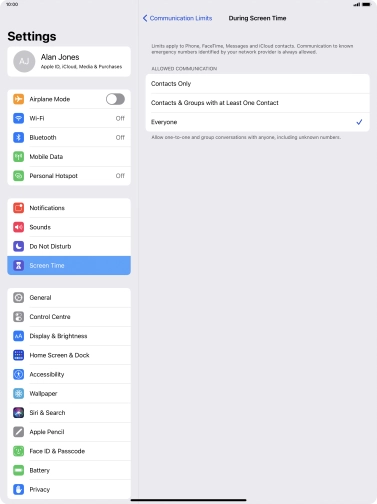 Press the required setting. Press the required setting.