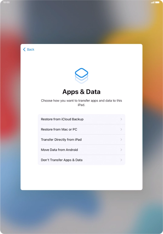 Press Don't Transfer Apps & Data and follow the instructions on the screen to finish the activation. Press Don't Transfer Apps & Data and follow the instructions on the screen to finish the activation.