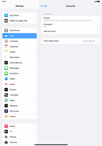 Press the name of the email account you've just set up. Press the name of the email account you've just set up.