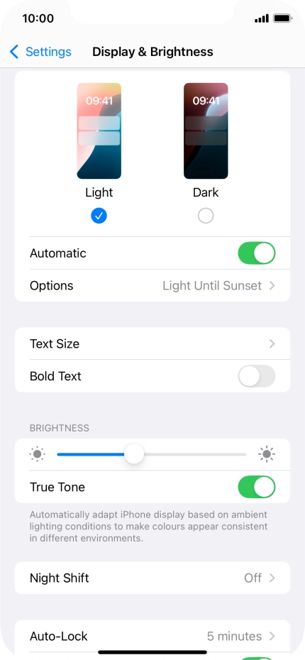 If you turn on the function, press Options and follow the instructions on the screen to select the required period of time for Dark Mode. If you turn on the function, press Options and follow the instructions on the screen to select the required period of time for Dark Mode.