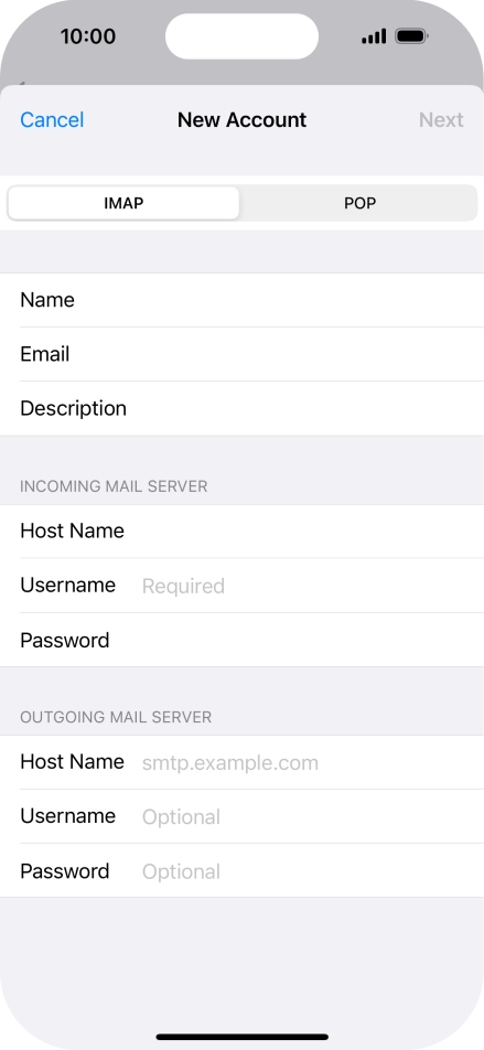 Press Username and key in the username for your email account. Press Username and key in the username for your email account.