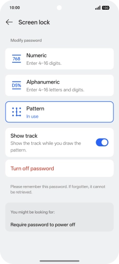 Press Turn off password. Press Turn off password.