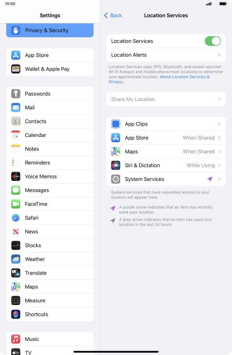 Press the required application. Press the required application.
