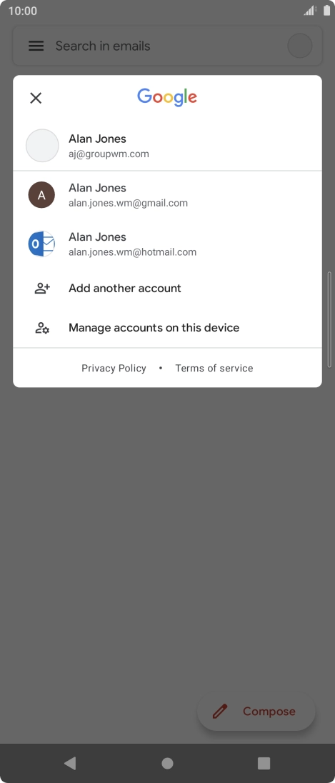 Press the required account. Press the required account.