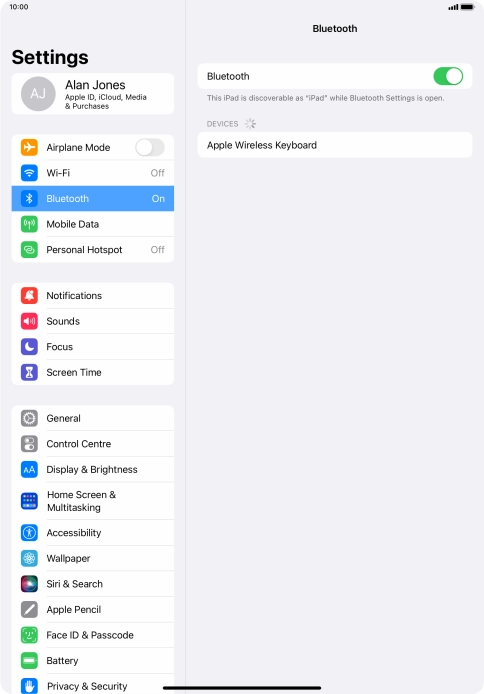 Press the required Bluetooth device and follow the instructions on the screen to pair the device with your tablet. Press the required Bluetooth device and follow the instructions on the screen to pair the device with your tablet.