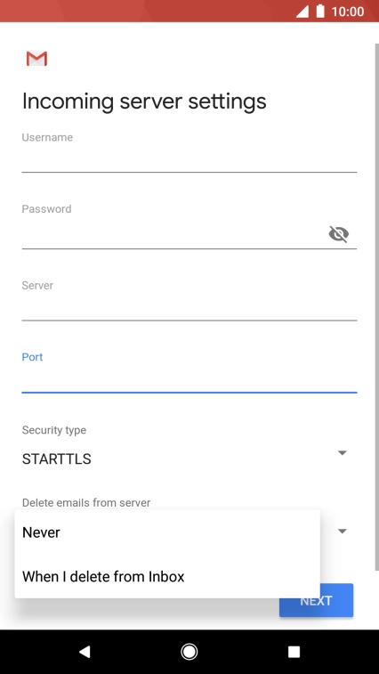Press Never to keep email messages on the server when you delete them on your phone. Press Never to keep email messages on the server when you delete them on your phone.