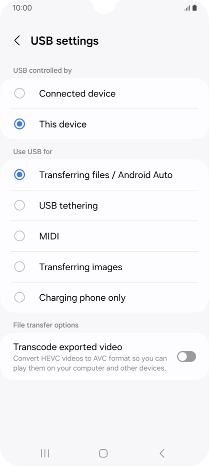 Press Transferring files / Android Auto. Press Transferring files / Android Auto.