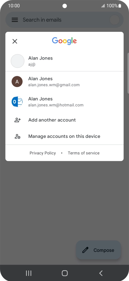 Press the required email account. Press the required email account.