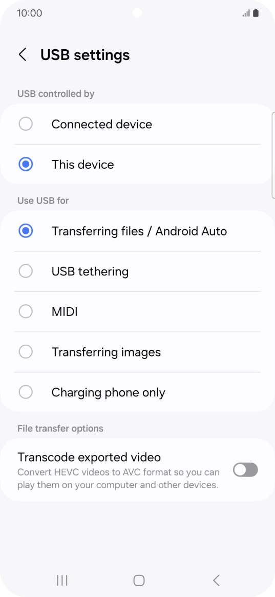 Press Transferring files / Android Auto. Press Transferring files / Android Auto.