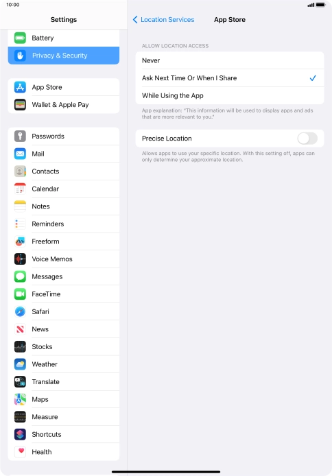 Press the required setting to turn the function on or off. Press the required setting to turn the function on or off.