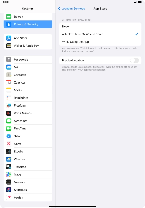 Press the required setting to turn the function on or off. Press the required setting to turn the function on or off.