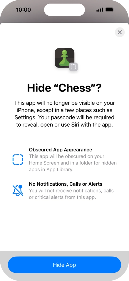 Press Hide App. Press Hide App.
