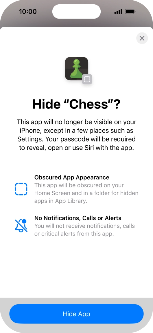 Press Hide App. Press Hide App.