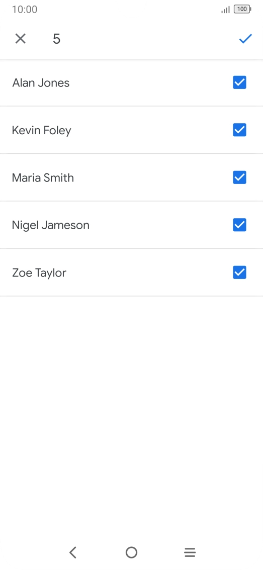 Press the fields next to the required contacts to select them. Press the fields next to the required contacts to select them.