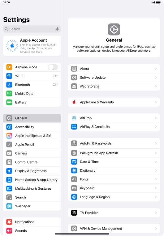 Press Apple Account. Press Apple Account.