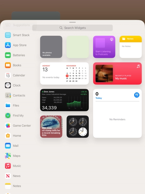Press the required widget. Press the required widget.