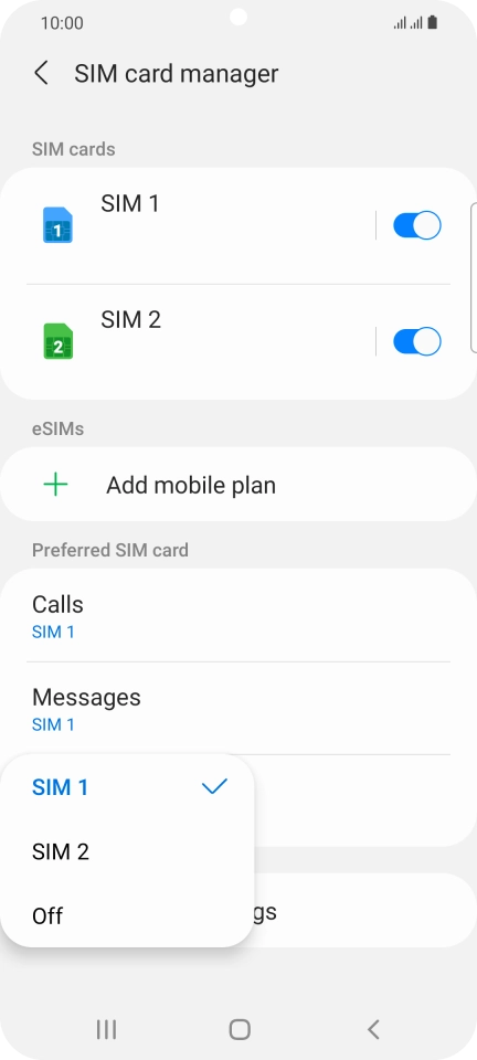 Press the required setting. Press the required setting.