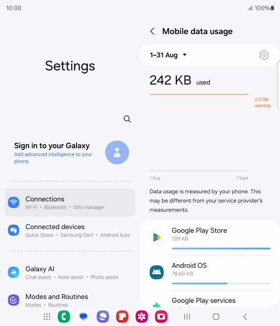 The data usage for each application is displayed below the name of the application. The data usage for each application is displayed below the name of the application.