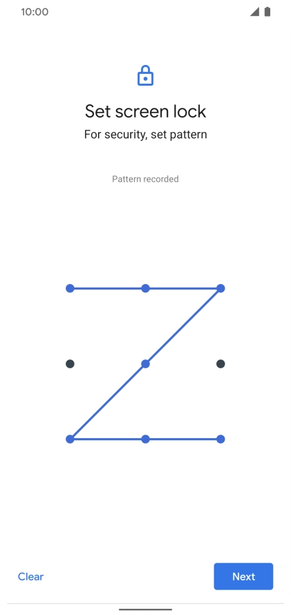 Slide your finger across the screen to connect at least four points and press Next. Slide your finger across the screen to connect at least four points and press Next.