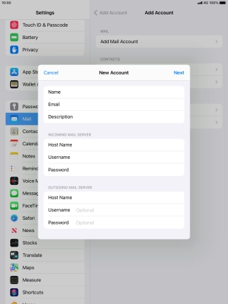 Press Username and key in the username for your email account. Press Username and key in the username for your email account.
