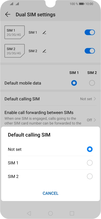 Press the required setting. Press the required setting.