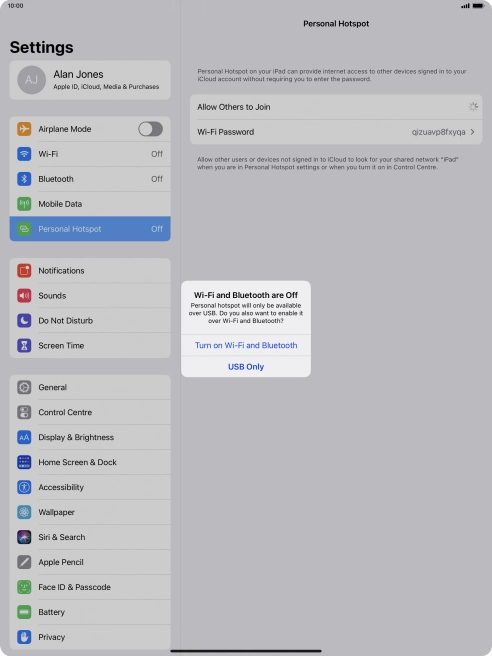 If Wi-Fi is turned off, press Turn on Wi-Fi and Bluetooth. If Wi-Fi is turned off, press Turn on Wi-Fi and Bluetooth.