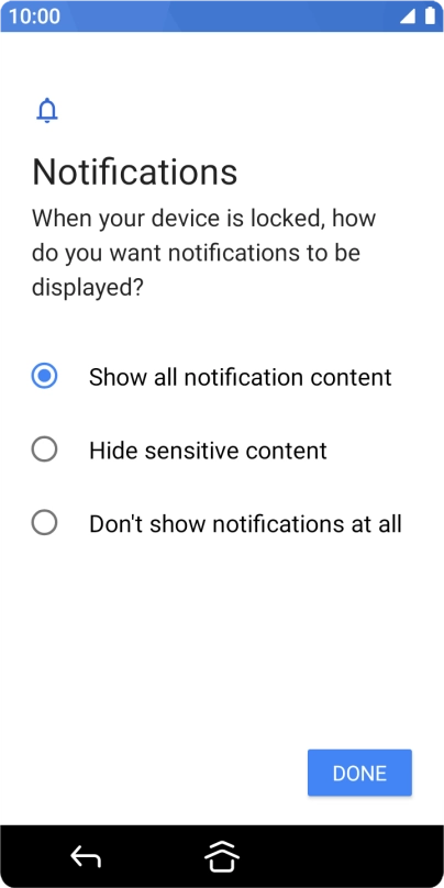 Press the required setting. Press the required setting.