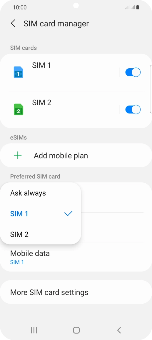 Press the required setting. Press the required setting.